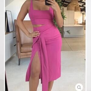 SNDYS Medium Hot Pink 2 piece Set Sexy Midi Skirt + Cropped Top Glam party chic